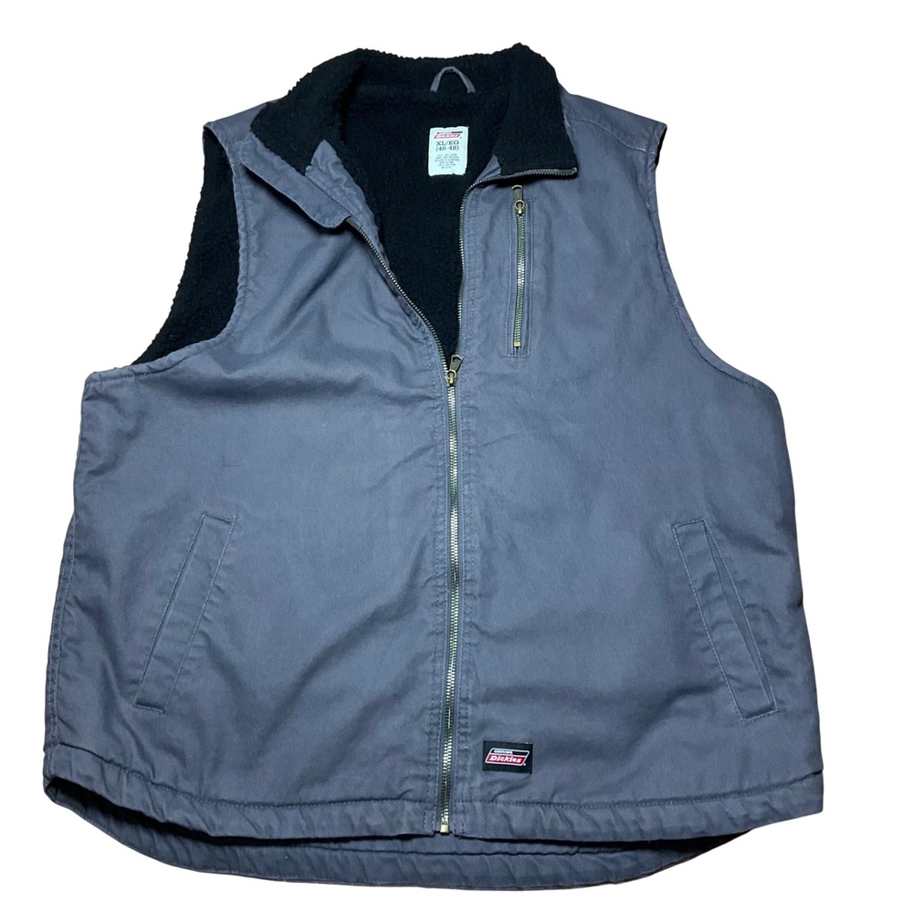 Dickies Mens XL Gray Sherpa Lined Canvas Work Vest Full Zip Duck Cotton Jacket